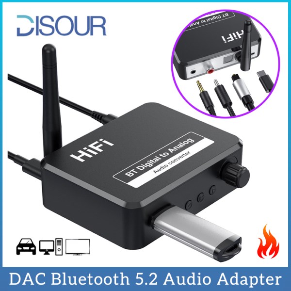 Nuevo De Audio Con Bluetooth 5,2, Convertidor DAC Digital A Analogico De 3,5 MM, AUX, USB, U-Disk, 2 En 1, Hifi, Estereo, Adadadper Inalambrico