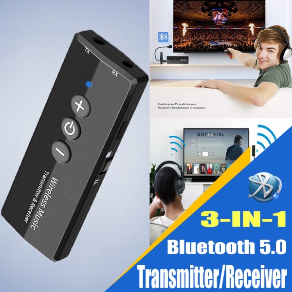 Nuevo De Audio Con Bluetooth V5.0, Dongle Inalambrico De Audio EDR, Conector De 3,5Mm, Aux, Adaptador 3 En 1 Para El Hogar, TV, Auriculares, PC Y Coche