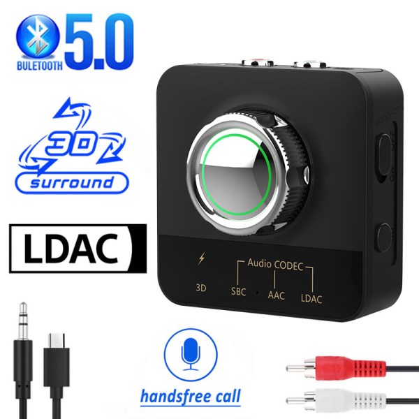 Nuevo Bluetooth 5,0 Con LDAC AAC 3D, Adaptador Inalambrico De Audio HiFi Estereo, Musica RCA, Jack Auxiliar De 3,5Mm Para Amplificador De Altavoz De Coche Y TV