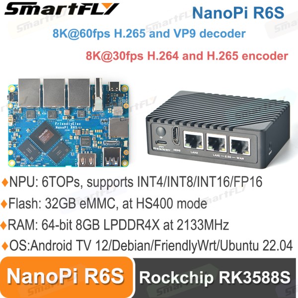 Nuevo NanoPi R6S Rockchip RK3588S NPU 6TOPs Dual 2,5G + Gigabit Mini Placa De Desarrollo OS Soporte AndroidUbuntuFriendlyWrt