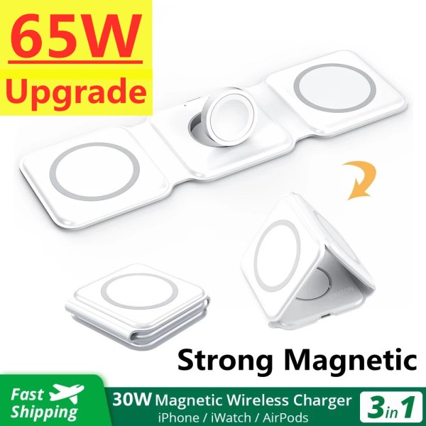 Nuevo Inalambrico Magnetico 3 En 1 De 65W Para IPhone 14 13 12 Pro Max, Estacion De Carga Rapida Para Apple Watch AirPods
