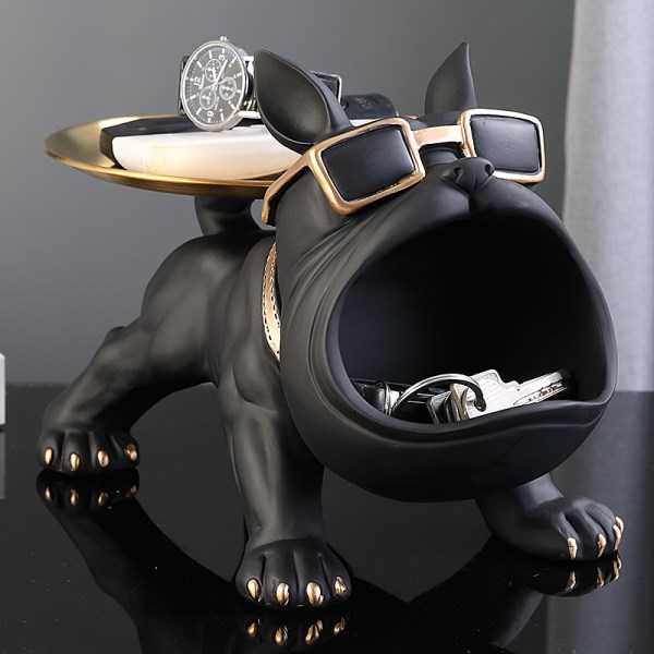 Nuevo De Bulldog Frances Con Bandeja, Estatua De Perro De Boca Grande, Caja De Almacenamiento, Figura De Escultura De Resina Animal, Regalo De Decoracion Para El Hogar