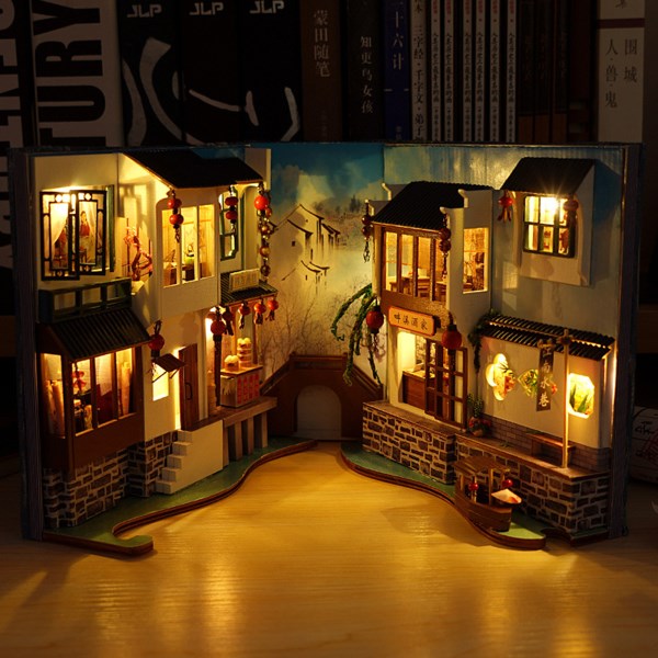 Nuevo De Libro Decorativo De Estilo Japones, Estanteria De Insercion, Soporte De Libro, Casa En Miniatura Con Luz LED, Regalo Creativo